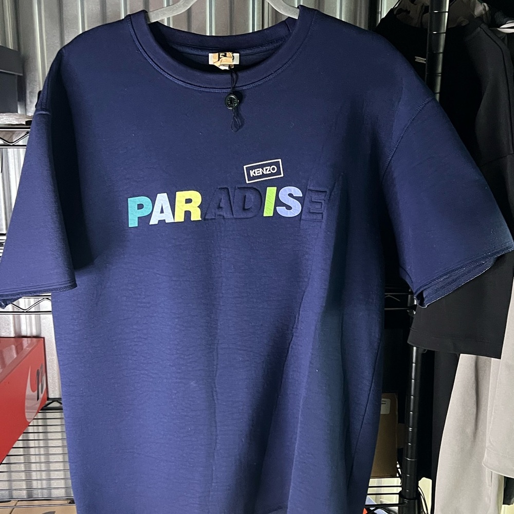 Kenzo Blue Short Sleeve Tee with Paris Print